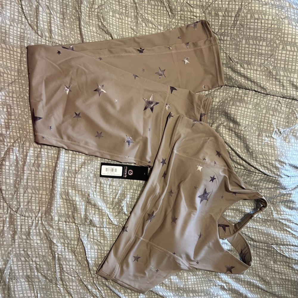 Purple Star Patterned Leggings with Matching Sports Bra